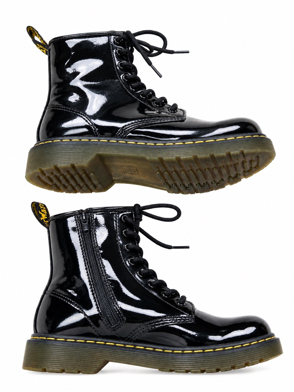 Dr. Martens 1460 Y Black Patent Boots Womens 7 Shiny Lace Up Side Zipper Boots